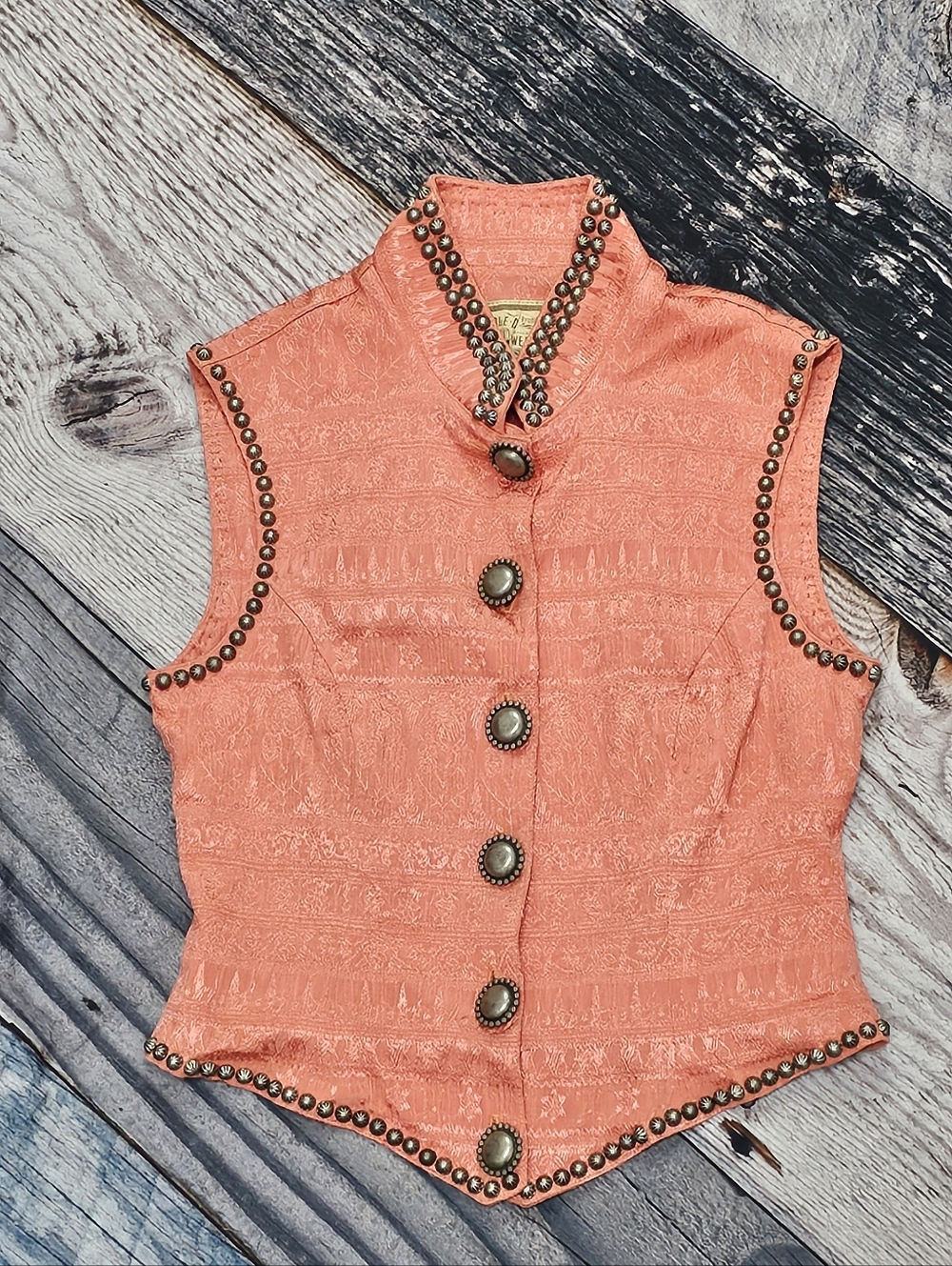 Double D Ranch Sonora Studded  Western Vest Women's XS Jacquard Woven Pattern
